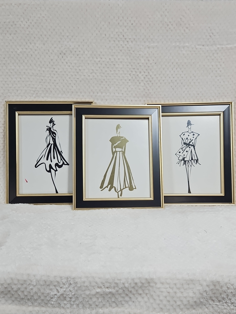 Set of 3 black/gold framed canvas art women in dresses - bedroom, closet, boutiq